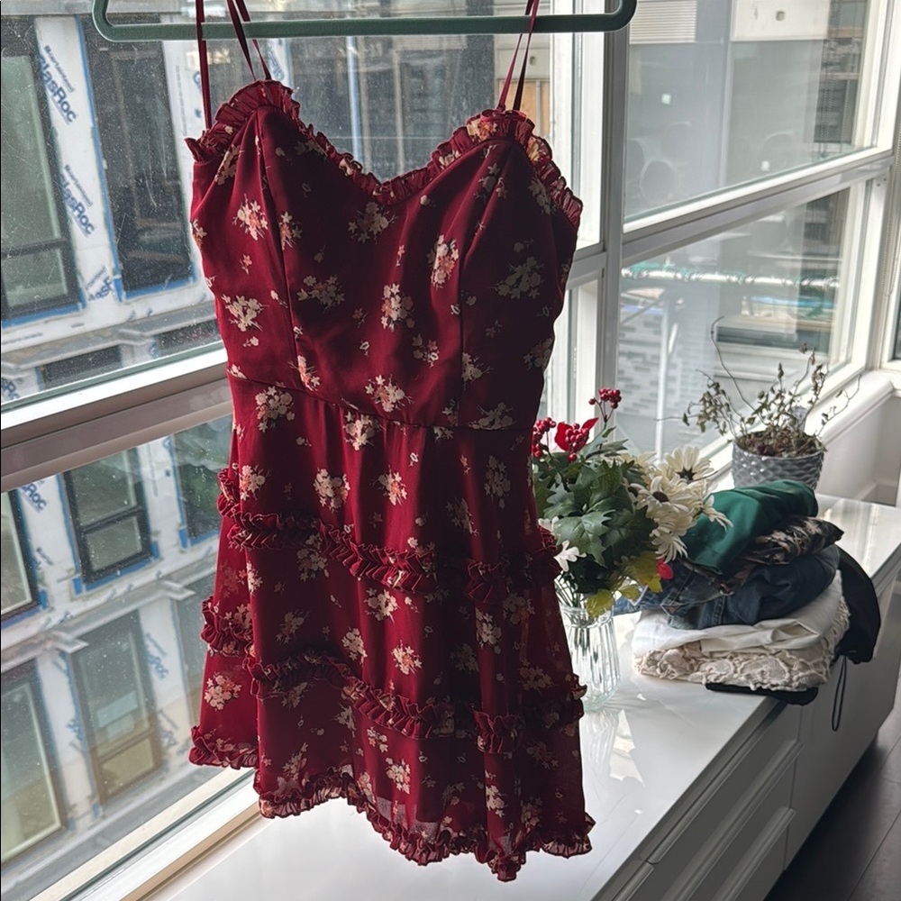 Blue Rain Burgundy Floral Dress